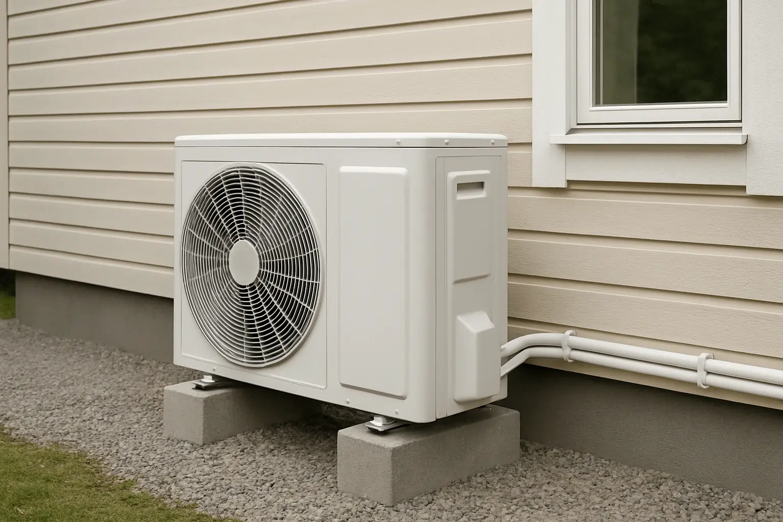 Modern luftvärmepump installerad på husfasad i Uppsala